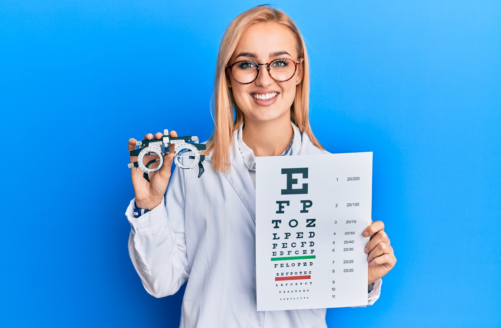 optometrist with chart